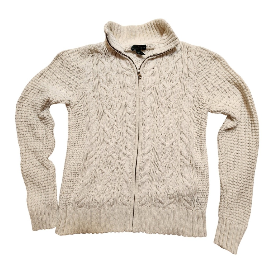 Ralph Lauren Full Zip Cable Knit Cardigan Sweater Cream White Women's L